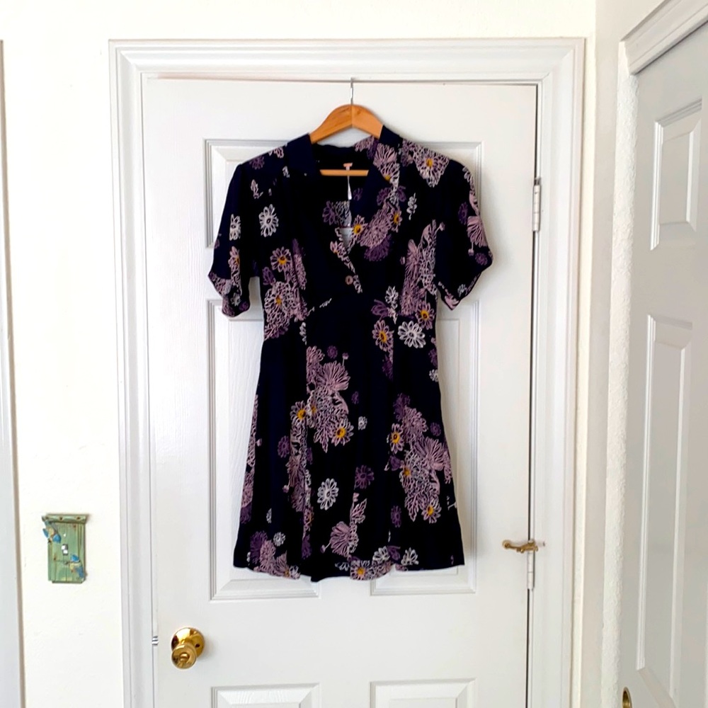 Floral pattern short sleeve free people mini dress
